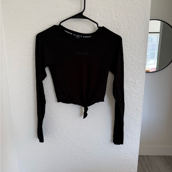Alphalete Tops - Alphalete Women's Black Tie-Front Long Sleeve Tee